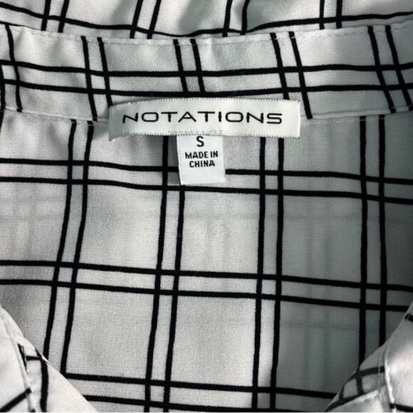 Notations White and Black Pattern Button Down Blouse Women’s Size Small - Picture 7 of 11